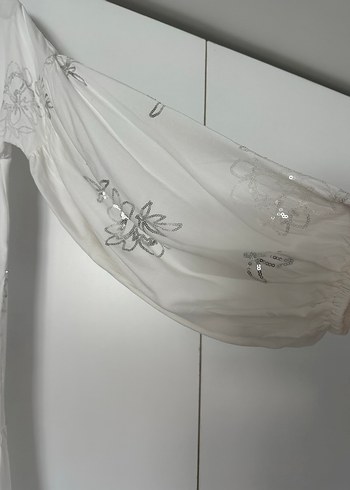 Uzun Kollu Nakışlı Beyaz Bohem Elbise - Görsel 6