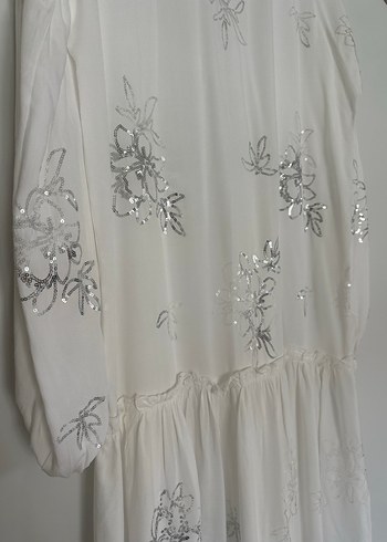 Uzun Kollu Nakışlı Beyaz Bohem Elbise - Görsel 2