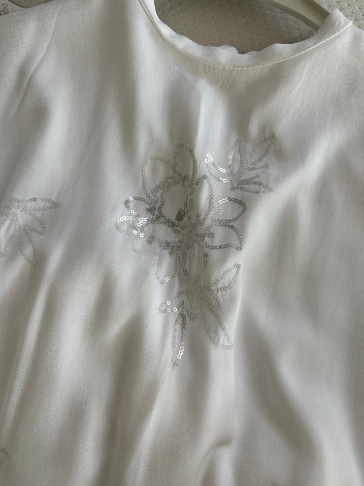 Uzun Kollu Nakışlı Beyaz Bohem Elbise - Görsel 5