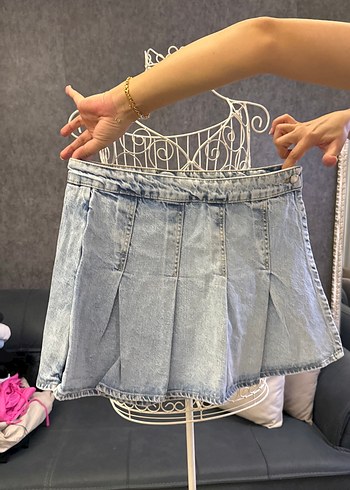 Mavi Pilili Mini Denim şort etek quzu