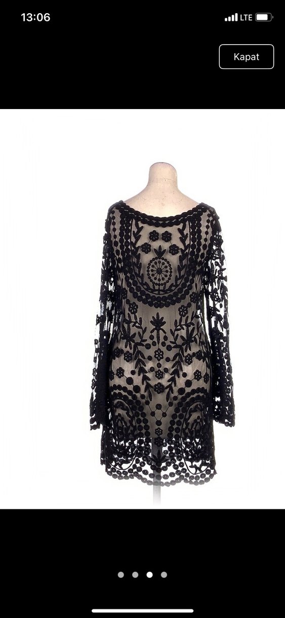Siyah Dantel İşlemeli Uzun Kollu Bohem Elbise - Görsel 3