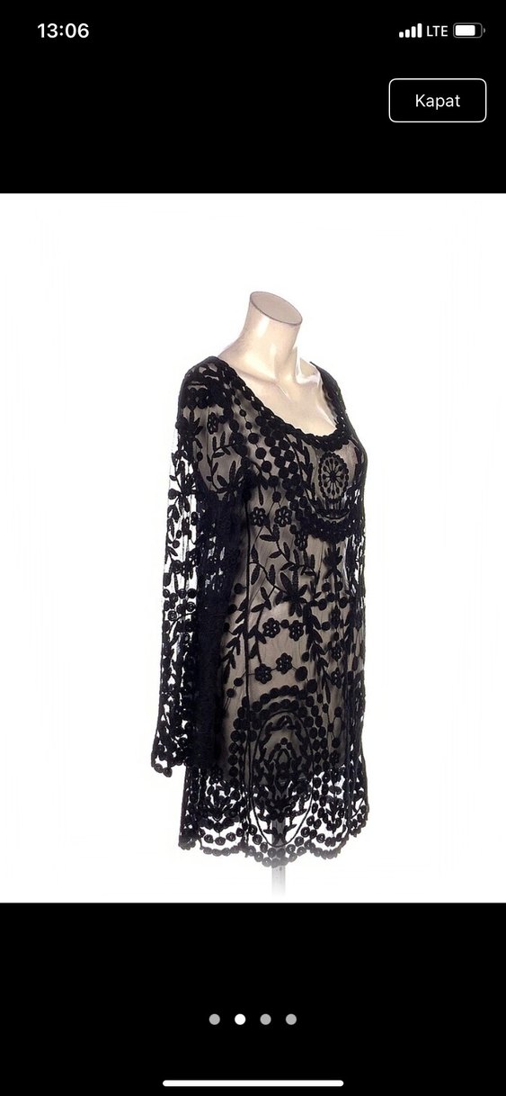 Siyah Dantel İşlemeli Uzun Kollu Bohem Elbise - Görsel 2