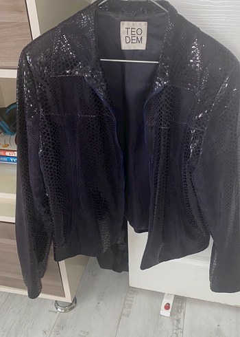 Lacivert Yılan Desenli Deri Ceket - Görsel 2