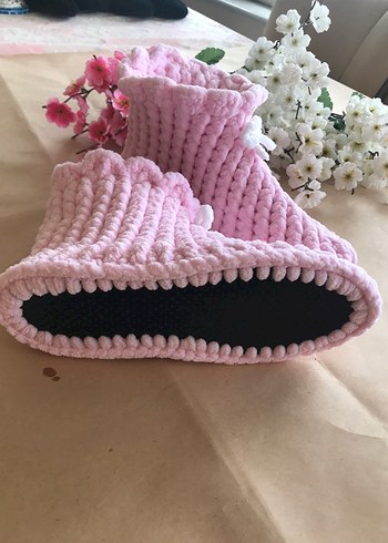 Kız Çocuk Pembe Örgü Sıcak Ev Terliği - Görsel 4