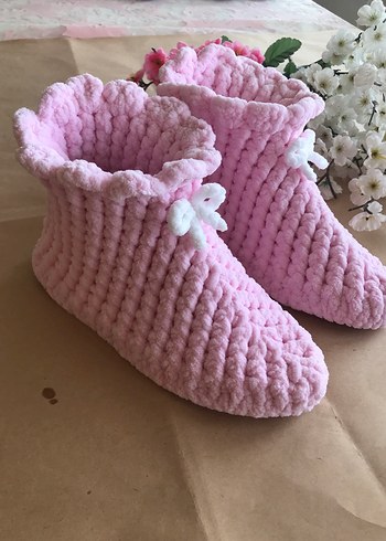 Kız Çocuk Pembe Örgü Sıcak Ev Terliği - Görsel 3