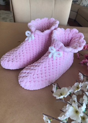 Kız Çocuk Pembe Örgü Sıcak Ev Terliği - Görsel 7