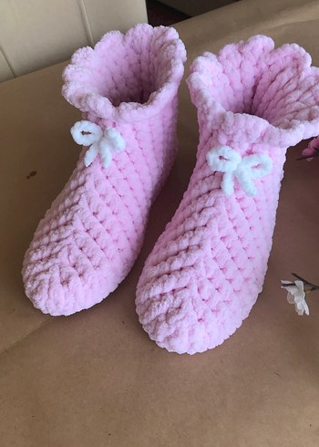 Kız Çocuk Pembe Örgü Sıcak Ev Terliği - Görsel 6