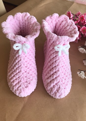 Kız Çocuk Pembe Örgü Sıcak Ev Terliği - Görsel 2