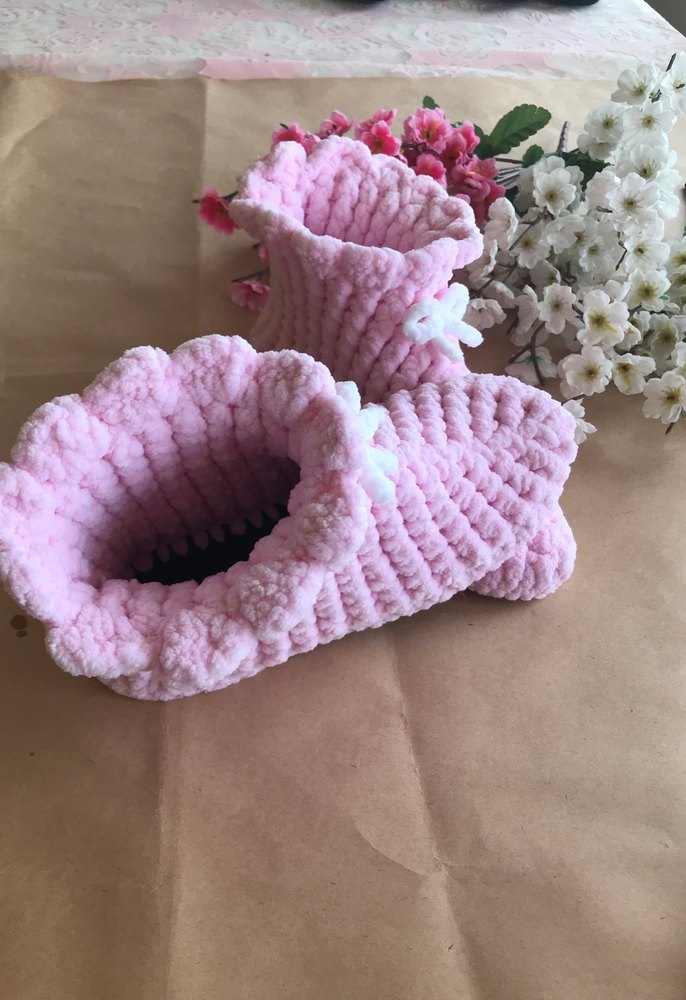 Kız Çocuk Pembe Örgü Sıcak Ev Terliği - Görsel 5