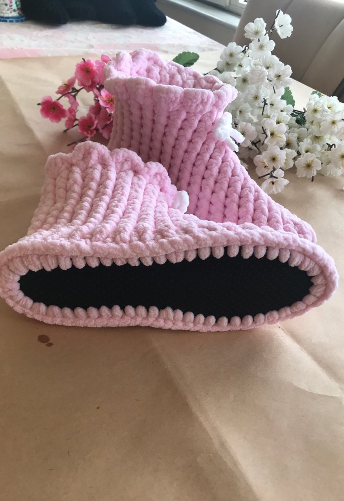 Kız Çocuk Pembe Örgü Sıcak Ev Terliği - Görsel 4