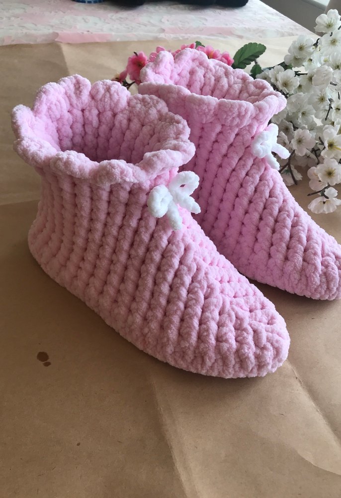 Kız Çocuk Pembe Örgü Sıcak Ev Terliği - Görsel 3