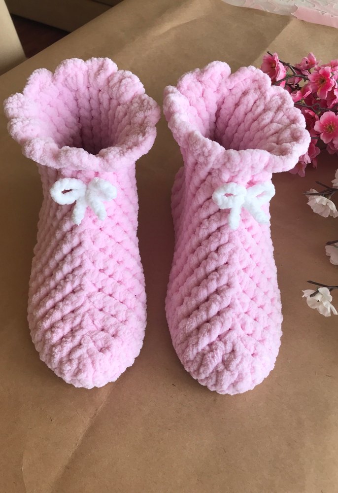 Kız Çocuk Pembe Örgü Sıcak Ev Terliği - Görsel 2