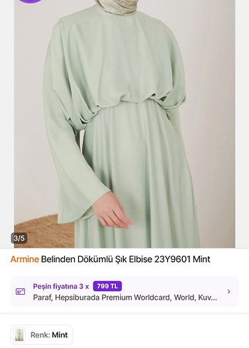 Armine Mint Renk Belden Dökümlü Uzun Elbise - Görsel 3