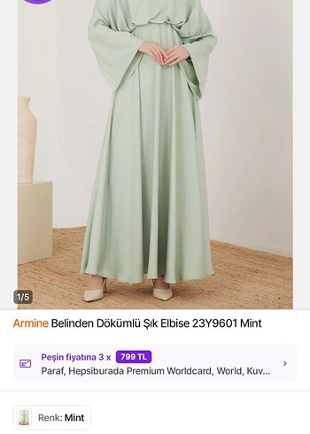 Armine Mint Renk Belden Dökümlü Uzun Elbise - Görsel 4