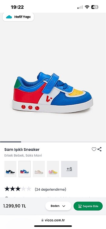 Vicco 23 numara sneaker ışıklıdır