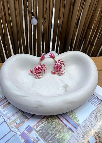 Pembe Nakışlı Boncuklu Mini Küpe