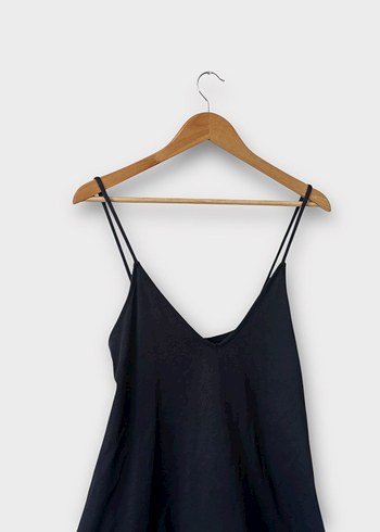 Siyah Keten Askılı Uzun Zara marka Elbise - Görsel 4