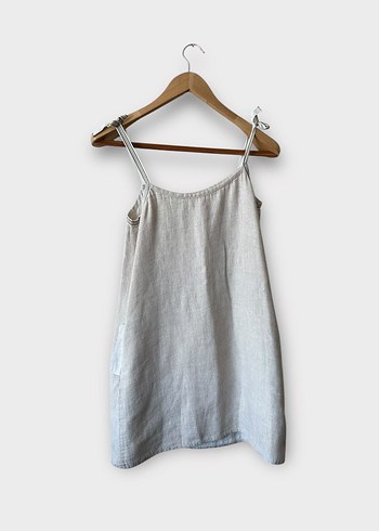 Yargıcı Bej Keten Askılı Midi Elbise - Görsel 2