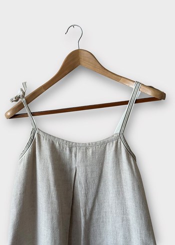 Yargıcı Bej Keten Askılı Midi Elbise - Görsel 3