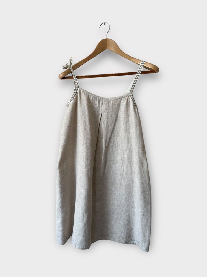 Yargıcı Bej Keten Askılı Midi Elbise - Görsel 5