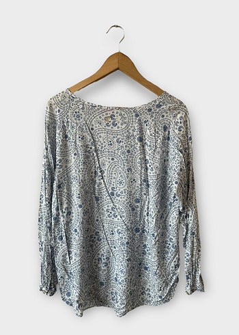 Bohem Uzun Kollu Mavi Beyaz Poplin Bluz - Görsel 4