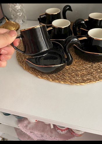 Siyah Kuğu Tasarımlı Kahve Fincan Seti - Görsel 2