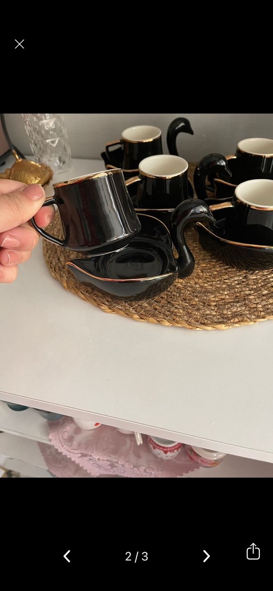 Siyah Kuğu Tasarımlı Kahve Fincan Seti - Görsel 2