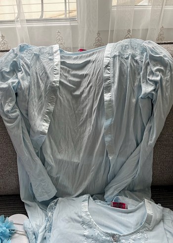 Lohusa takımı seti 2 sabahlıklı beyaz mavi - Görsel 3