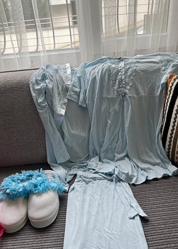 Lohusa takımı seti 2 sabahlıklı beyaz mavi - Görsel 4