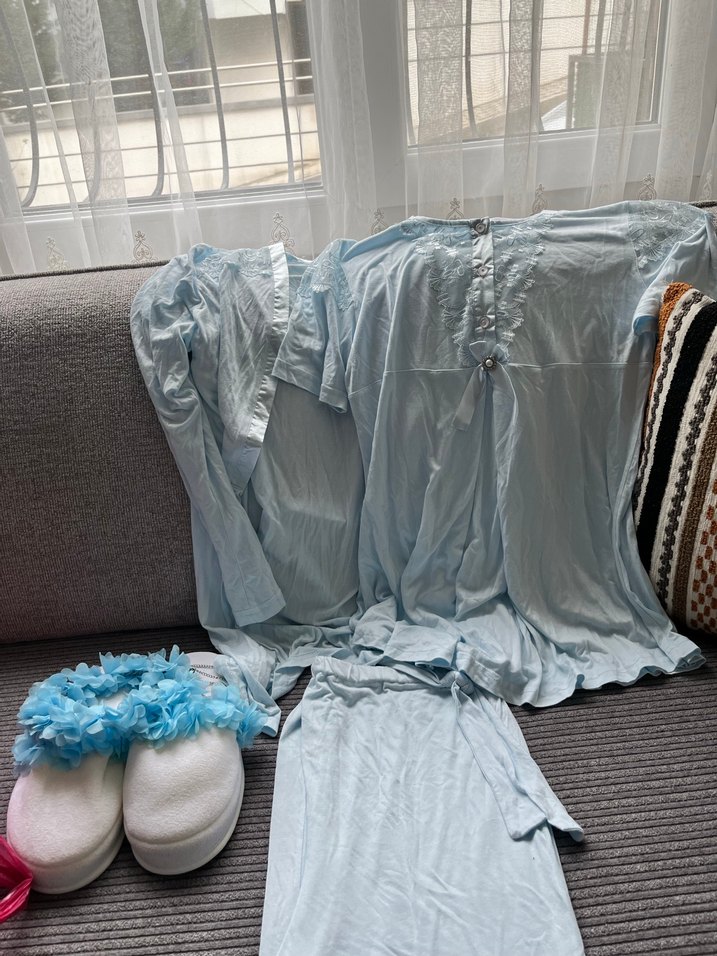 Lohusa takımı seti 2 sabahlıklı beyaz mavi - Görsel 4