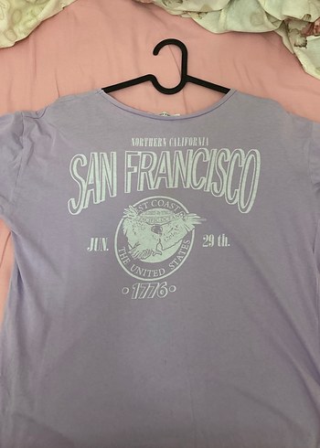 Mor Pamuklu Kadın Tişörtü, Kısa Kollu, Rahat Kesim - Görsel 2