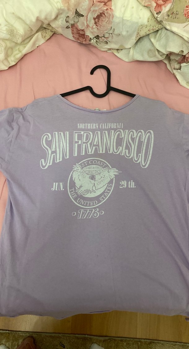 Mor Pamuklu Kadın Tişörtü, Kısa Kollu, Rahat Kesim - Görsel 2