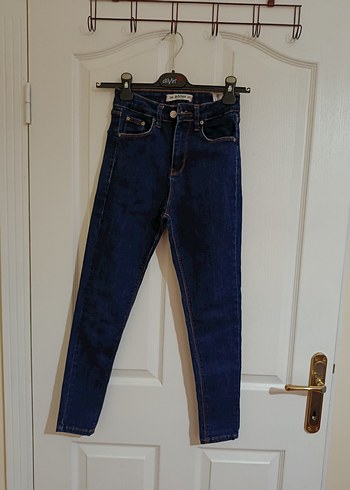 Kadın Lacivert Düğmeli Denim Pantolon - Görsel 4