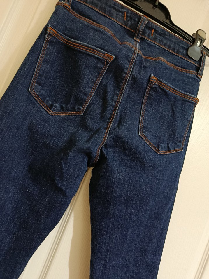 Kadın Lacivert Düğmeli Denim Pantolon - Görsel 2