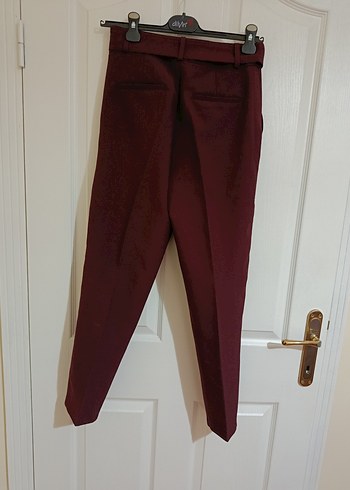 Bordo Kemerli Kadın Kumaş Pantolon - Görsel 2