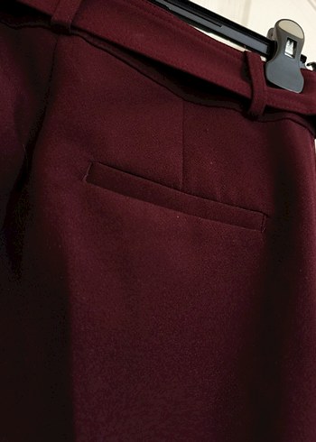 Bordo Kemerli Kadın Kumaş Pantolon - Görsel 3