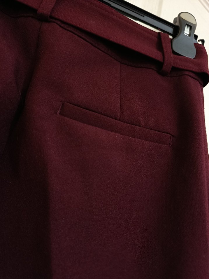 Bordo Kemerli Kadın Kumaş Pantolon - Görsel 3