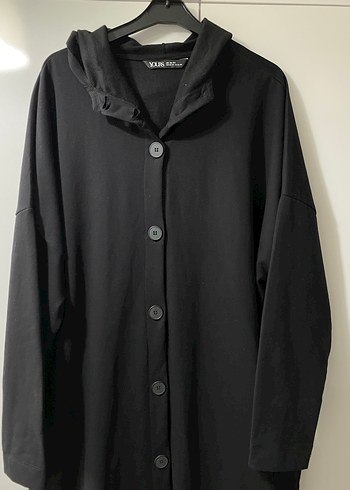 Düğmeli Siyah Uzun Kadın hırka - Görsel 3