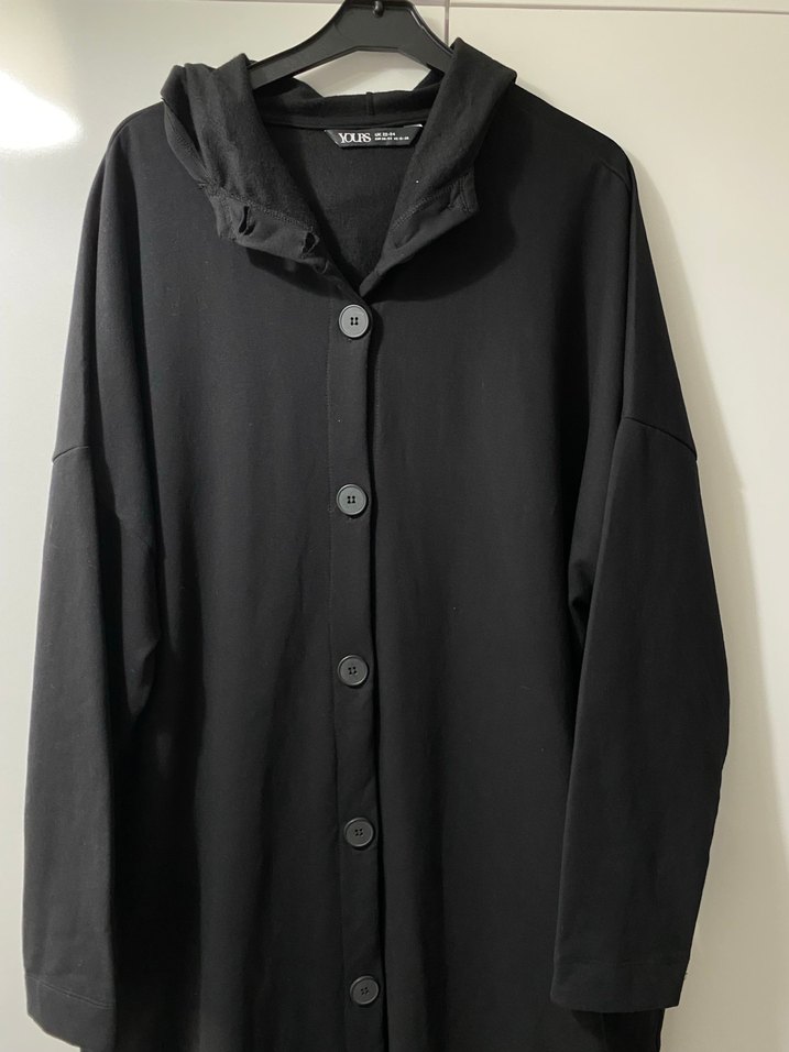 Düğmeli Siyah Uzun Kadın hırka - Görsel 3