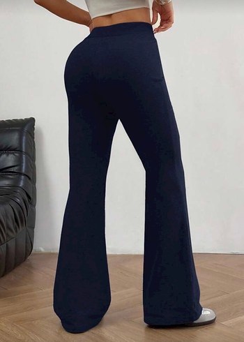 Shein Kemerli Mavi Kadın İspanyol Paça Eşofman Altı - Görsel 2