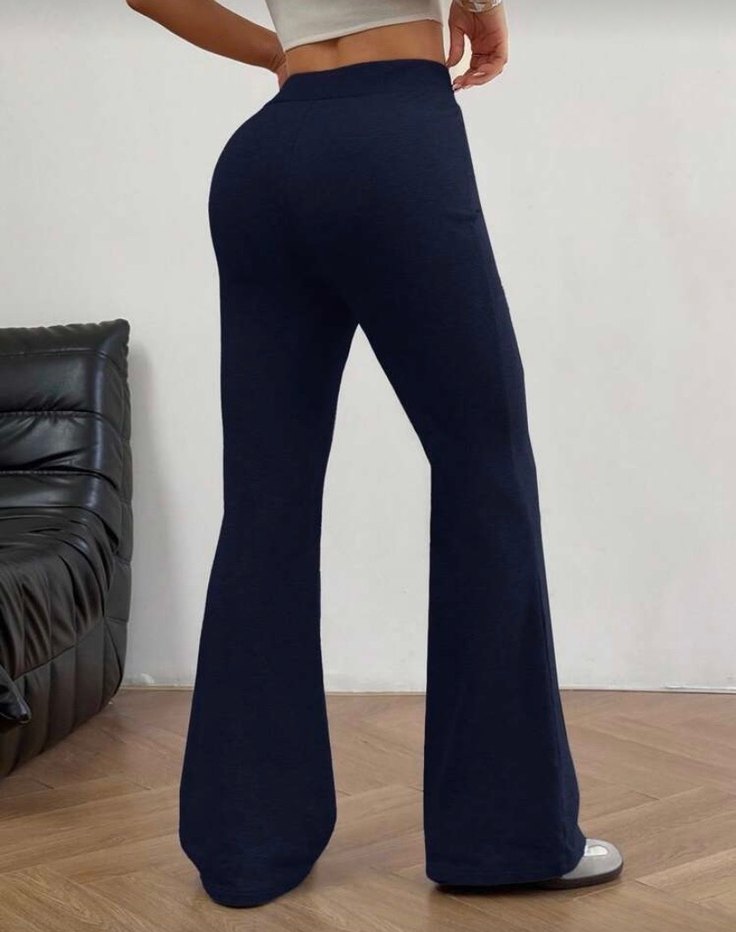 Shein Kemerli Mavi Kadın İspanyol Paça Eşofman Altı - Görsel 2