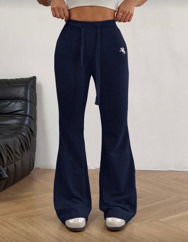 Shein Kemerli Mavi Kadın İspanyol Paça Eşofman Altı - Görsel 4