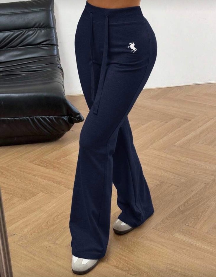 Shein Kemerli Mavi Kadın İspanyol Paça Eşofman Altı - Görsel 3