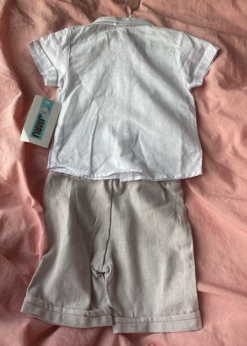 Bej Keten Erkek Bebek Takım - Görsel 2