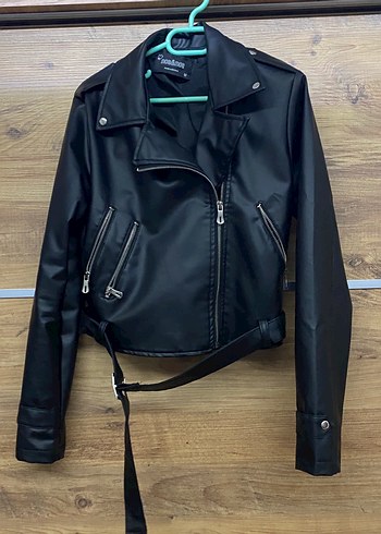 Kadın Siyah Deri Biker Ceket - Görsel 2