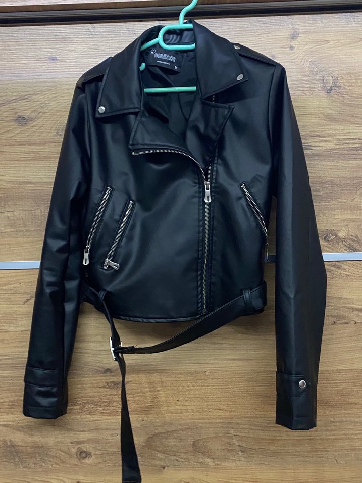 Kadın Siyah Deri Biker Ceket - Görsel 2
