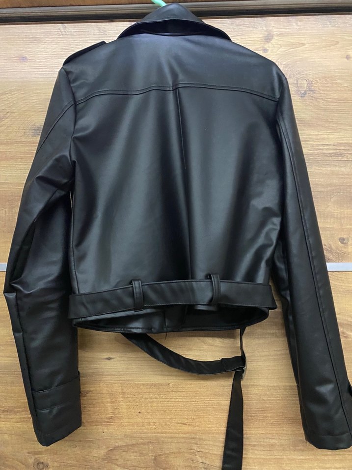 Kadın Siyah Deri Biker Ceket - Görsel 3
