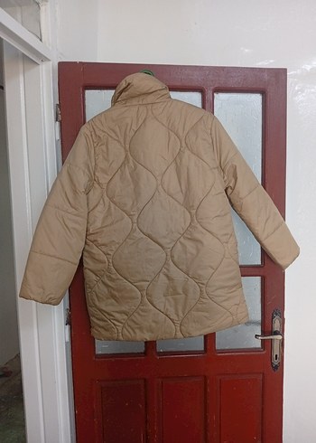 Bej Uzun Kollu Kadın Kışlık Mont - Görsel 2