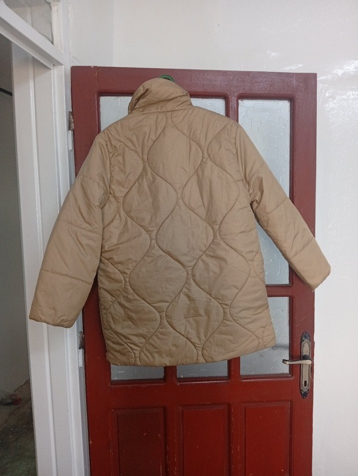 Bej Uzun Kollu Kadın Kışlık Mont - Görsel 2