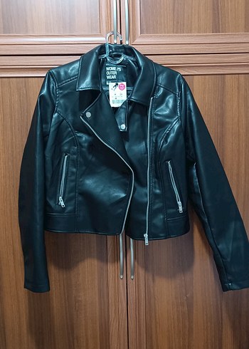 Siyah Suni Deri Biker Ceket
